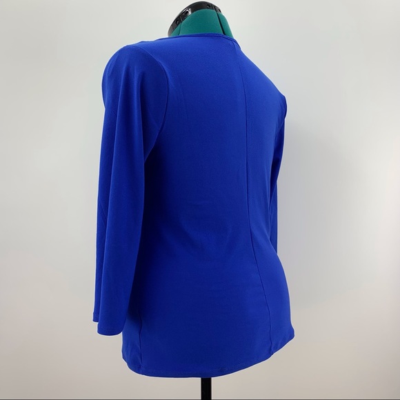 AUW NWT Blue Asymmetrical Neck 3/4 sleeve Top, Medium - Picture 5 of 16